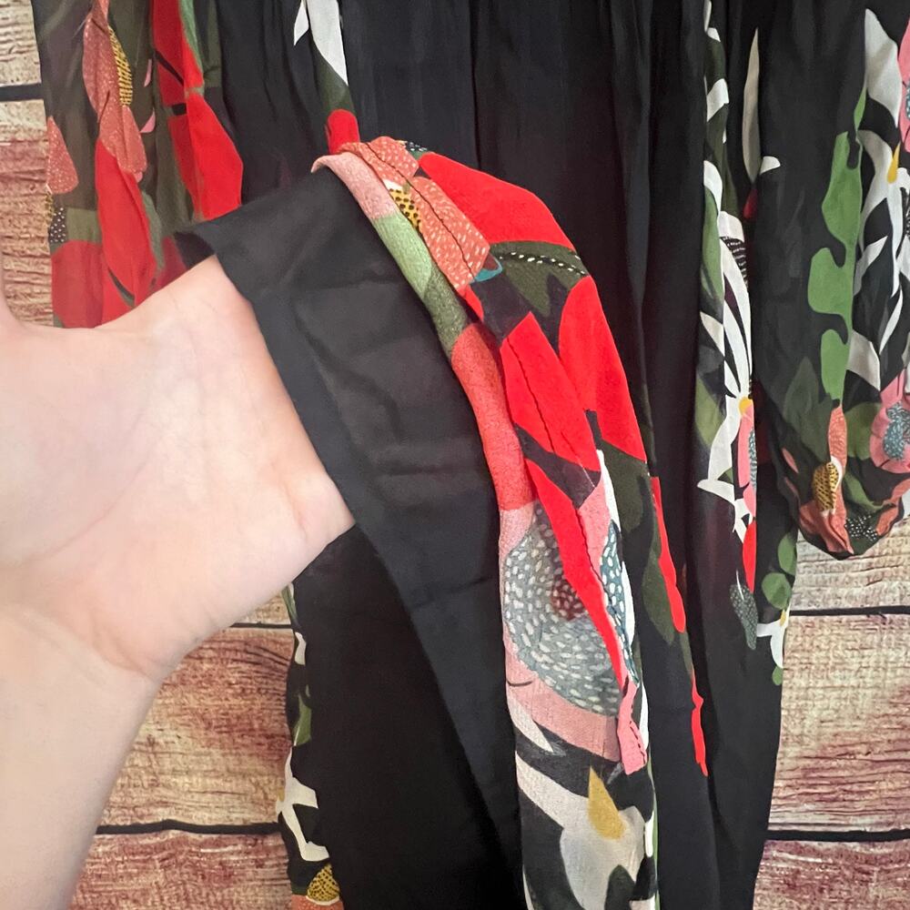 Farm Rio x Anthropologie Long Sleeve V Neck Floral Maxi Dress Balloon Sleeve S - Picture 7 of 11
